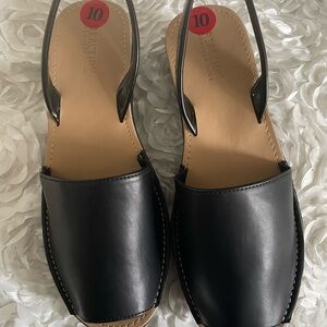 Black Leather Slingback Sandals/Espadrille